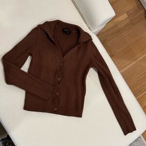 Truth Brown Ribbed Knit Sweater